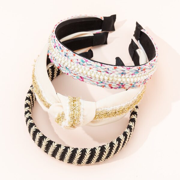 

3pcs Faux Pearl Decor Headband, Multicolor