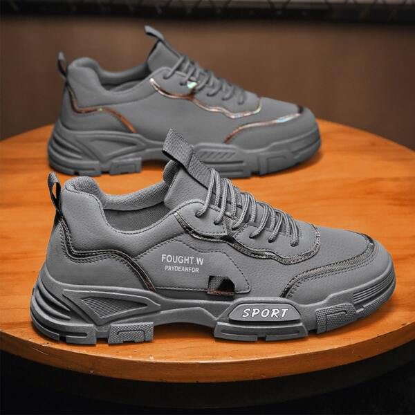 

Men Letter Graphic Chunky Sneakers, Grey