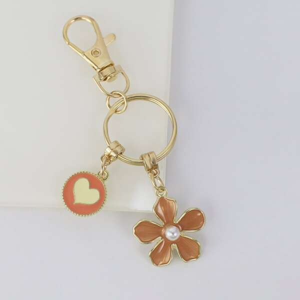 

Round & Flower Charm Keychain, Multicolor