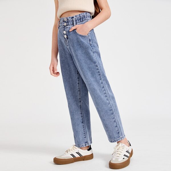

Girls Slant Pocket Jeans, Medium wash