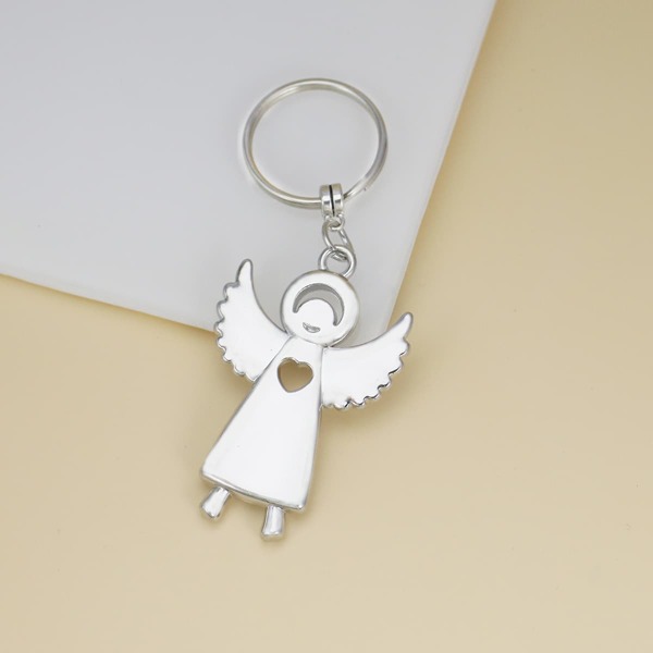 

Heart & Wing Charm Keychain, Silver