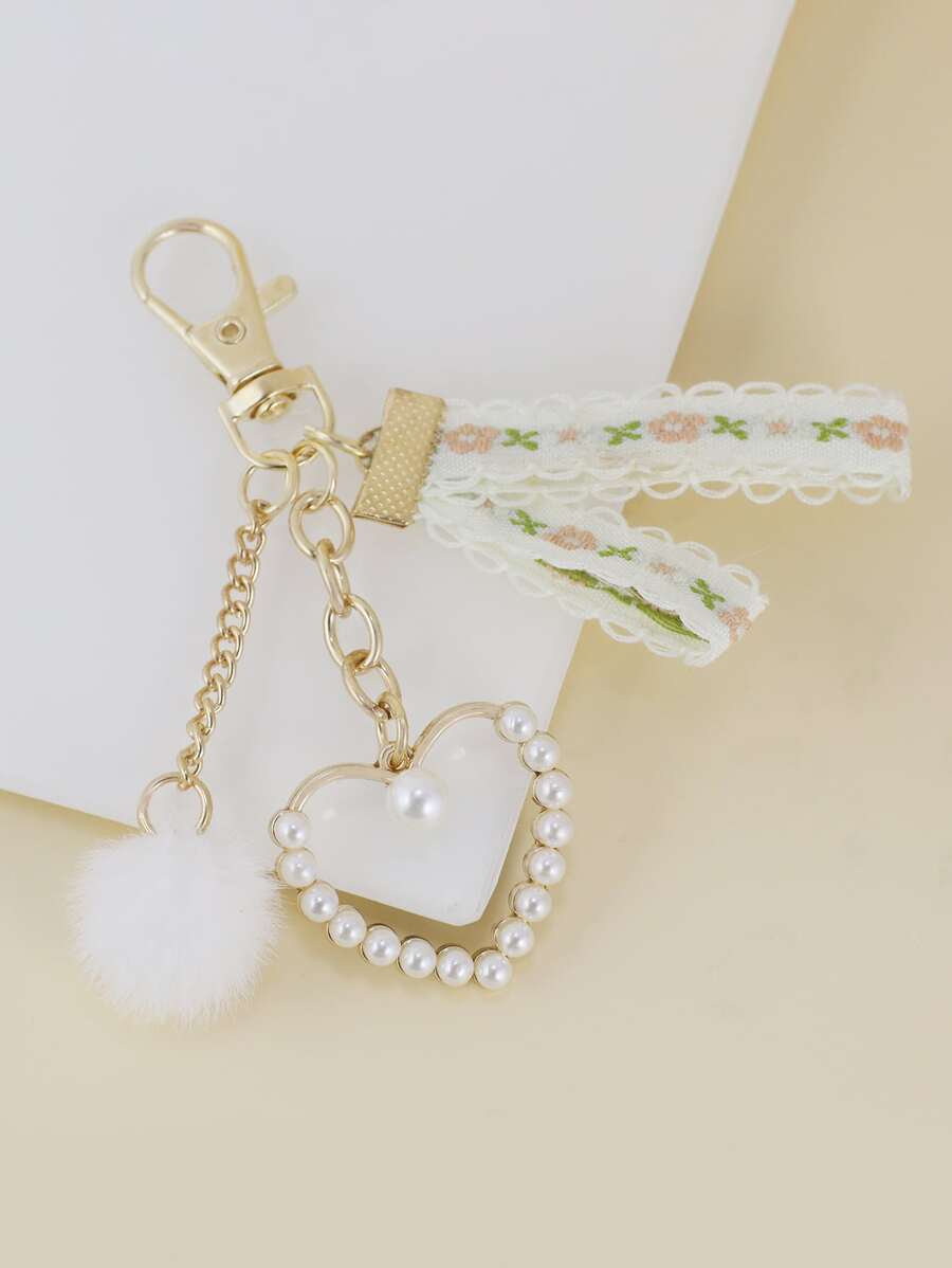 Heart & Pom Pom Charm Keychain for gifts, wallets, school bags, backpacks, and satchels - Multicolor - View 1