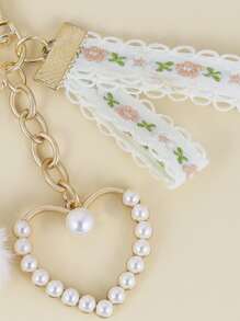 Heart & Pom Pom Charm Keychain for gifts, wallets, school bags, backpacks, and satchels - Multicolor - View 2