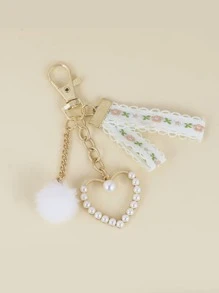 Heart & Pom Pom Charm Keychain for gifts, wallets, school bags, backpacks, and satchels - Multicolor - View 3