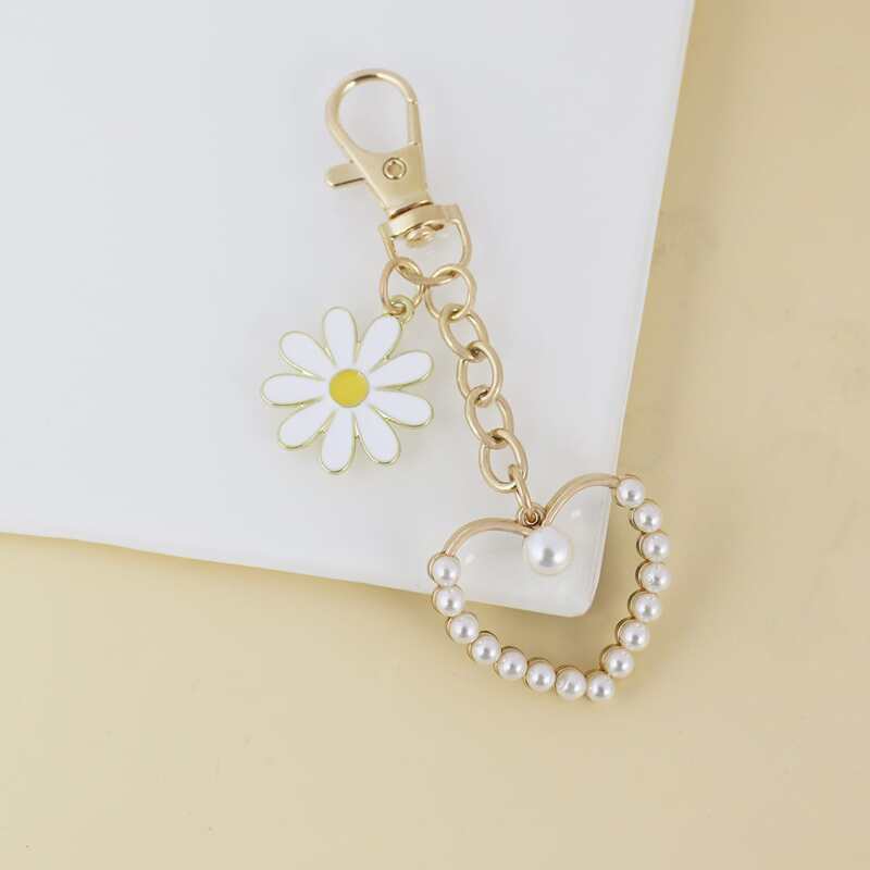 

Flower & Heart Charm Keychain, Multicolor