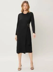 MOTF PREMIUM WOOL-MIX KNEE LENGTH JUMPER DRESS - Black - View 1