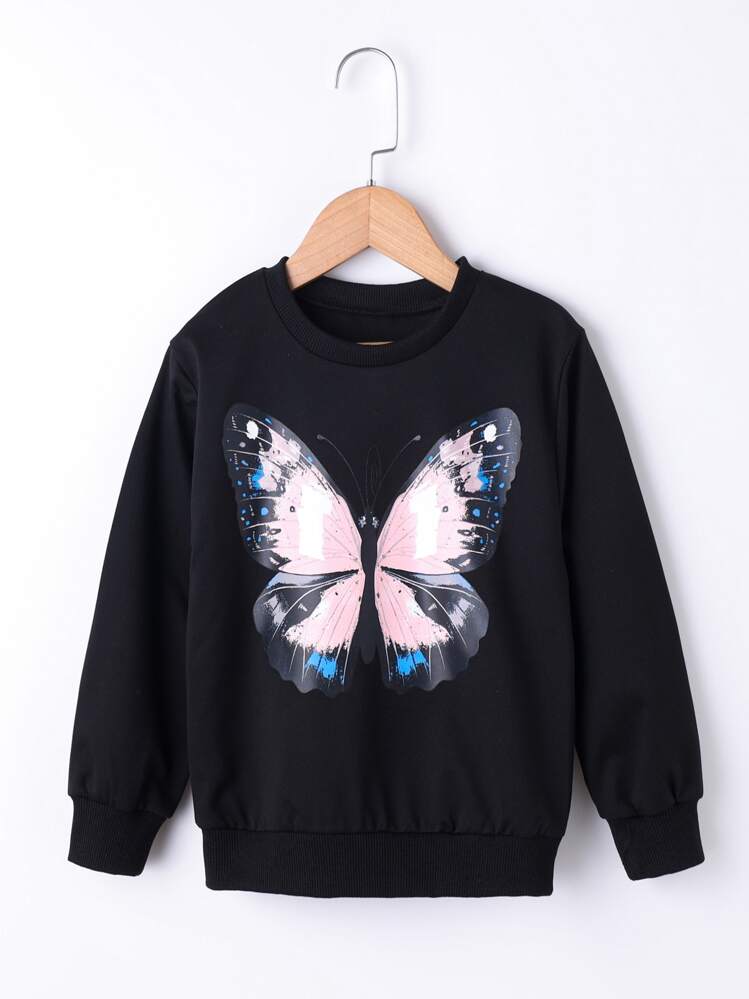 Girls Butterfly Print Sweatshirt - Black - View 1