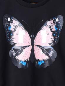 Niñas Sudadera con estampado de mariposa - Negro - Ver 3