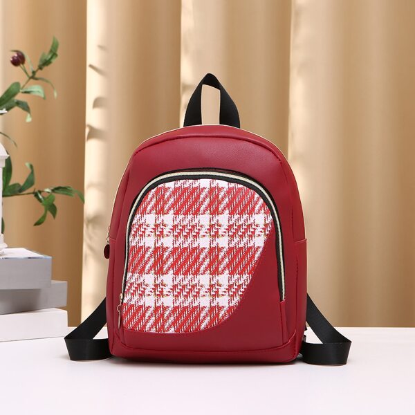 

Plaid Tweed Detail Backpack, Burgundy