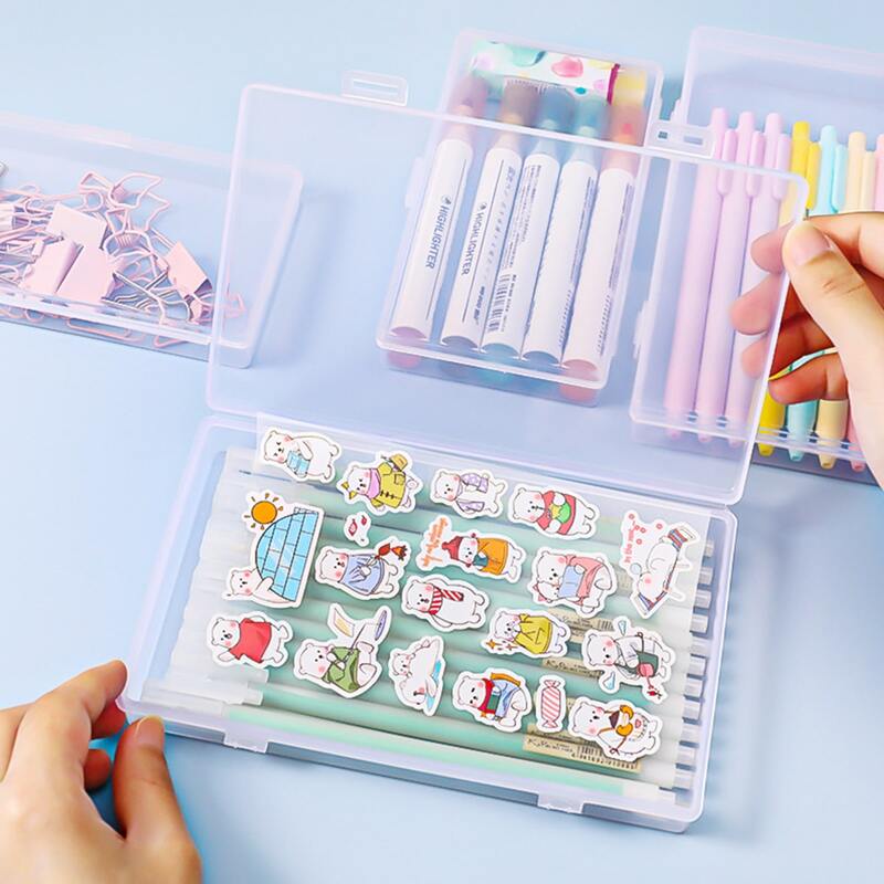 

1pc Clear Pencil Case With Sticker, Multicolor