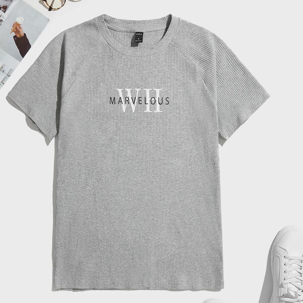 

Men Letter Graphic Raglan Sleeve Tee, Grey