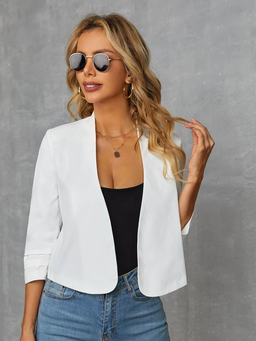 SHEIN Clasi Lớp chi tiết tay áo mở phía trước áo khoác - trắng - Xem 1