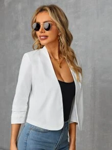 SHEIN Clasi Lớp chi tiết tay áo mở phía trước áo khoác - trắng - Xem 5