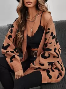 SHEIN LUNE 秋冬图案前开主教袖开衫 - 彩色 - 查看 1