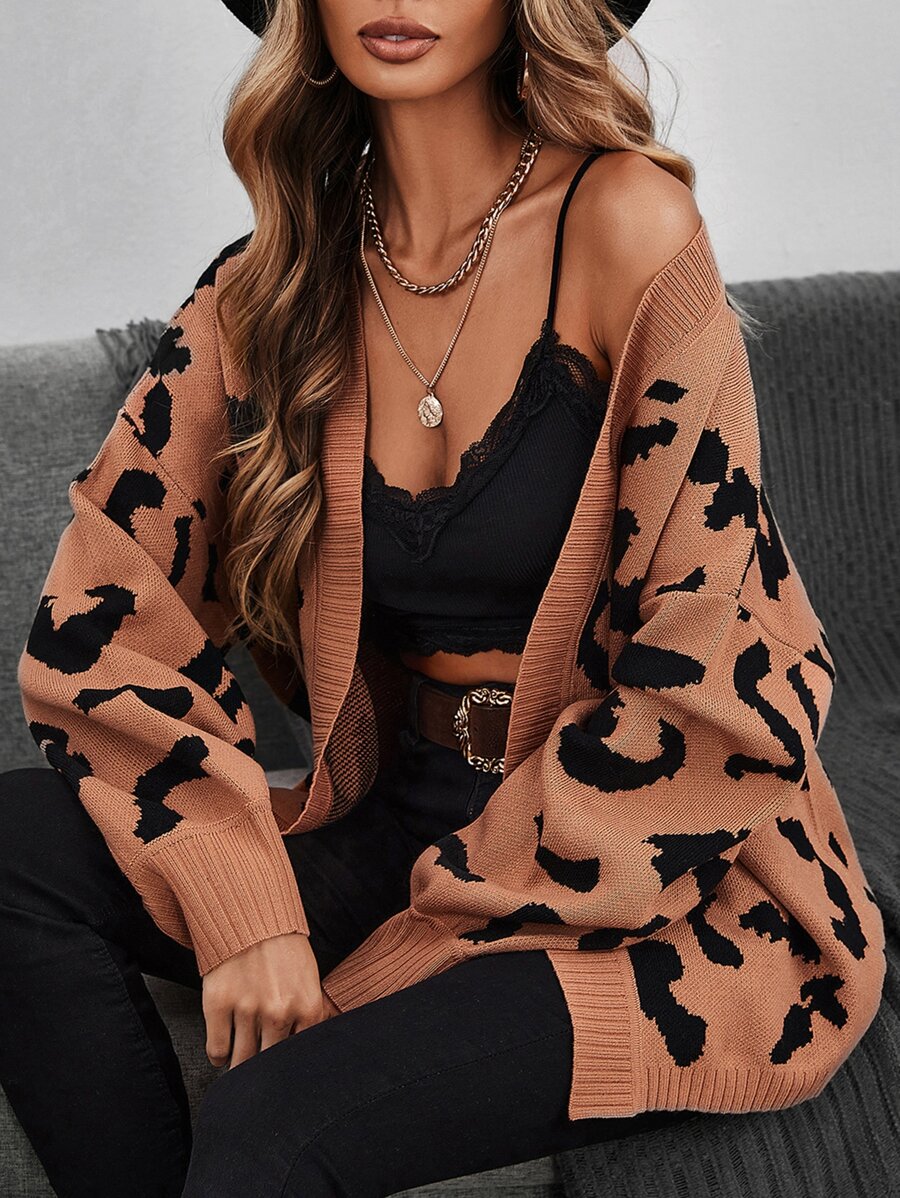 SHEIN LUNE 秋冬图案前开主教袖开衫 - 彩色 - 查看 1