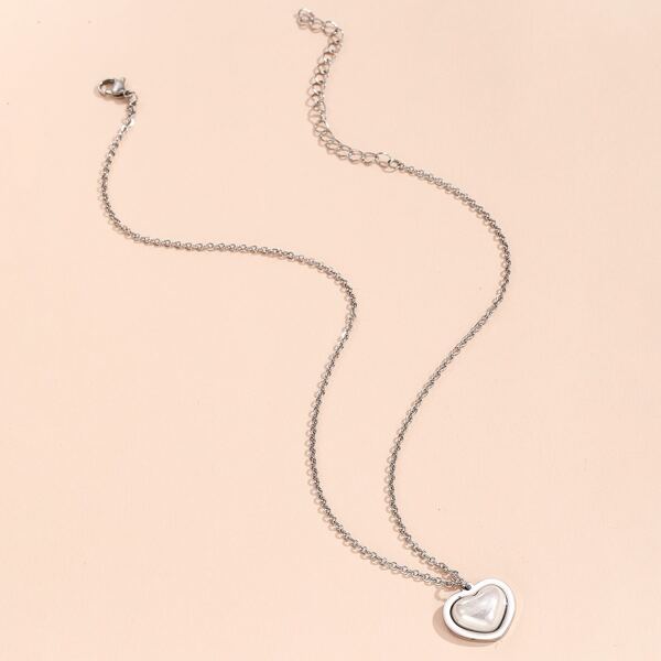 

Heart Pendant Necklace, Silver