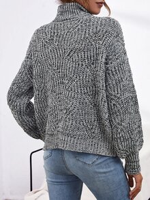 SHEIN Essnce Jersey de cuello cisne de hombros caídos jaspeado - Gris - Ver 2