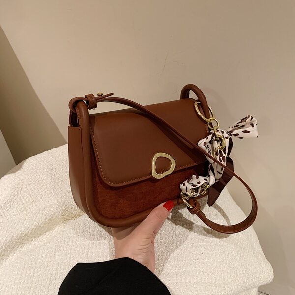 

Twilly Scarf Decor Flap Shoulder Bag, Brown