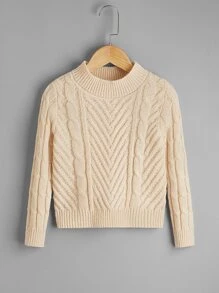Toddler Boys Cable Knit Mock Neck Jumper - Apricot - View 1
