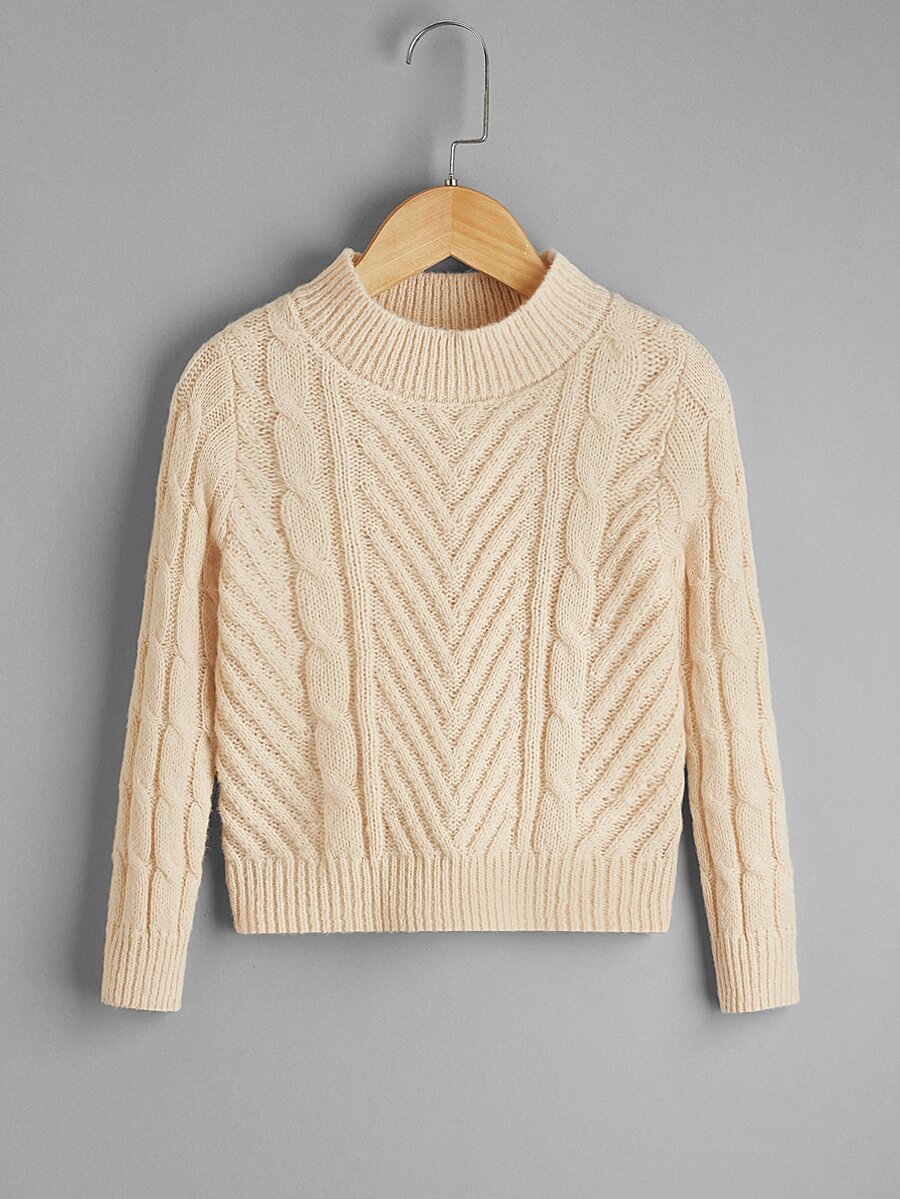 Toddler Boys Cable Knit Mock Neck Jumper - Apricot - View 1