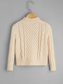 Toddler Boys Cable Knit Mock Neck Jumper - Apricot - View 2