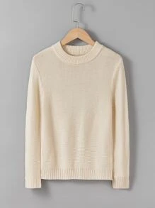 Girls Solid Crew Neck Jumper - Apricot - View 1