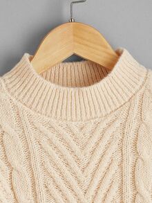 Toddler Boys Cable Knit Mock Neck Jumper - Apricot - View 3