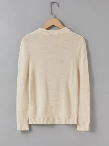 Girls Solid Crew Neck Jumper - Apricot - View 2
