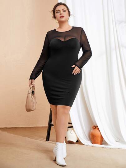 black mesh dress plus size PinkBlush Black Lace Mesh Overlay Maternity Plus Maxi Dress main image 0