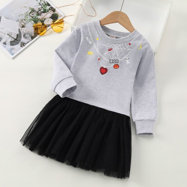 

Toddler Girls Chain & Spider Web Print Halloween Costume Dress, Grey