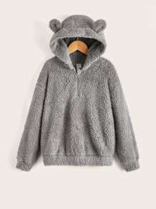 SHEIN Tween Boy Drop Shoulder 3D Patched Teddy Sweatshirt - Grey - View 1