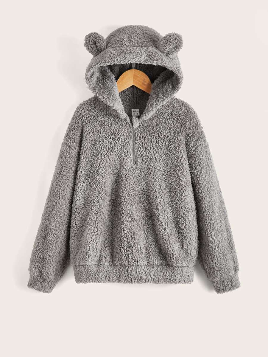 SHEIN Tween Boy Drop Shoulder 3D Patched Teddy Sweatshirt - Grey - View 1