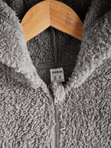 SHEIN Tween Boy Drop Shoulder 3D Patched Teddy Sweatshirt - Grey - View 3