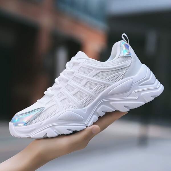 

Holographic Detail Lace-up Front Sneakers, White