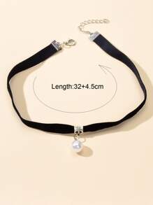 假珍珠魅力套喉項鍊 - 黑色 - 查看 2