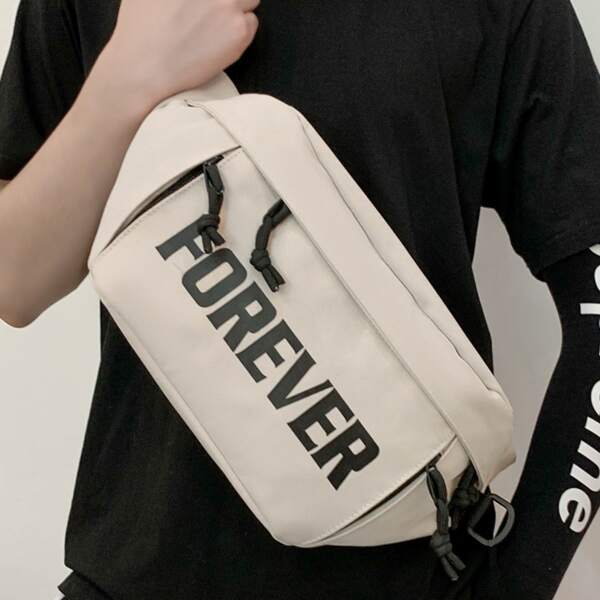 

Men Letter Graphic Fanny Pack, White