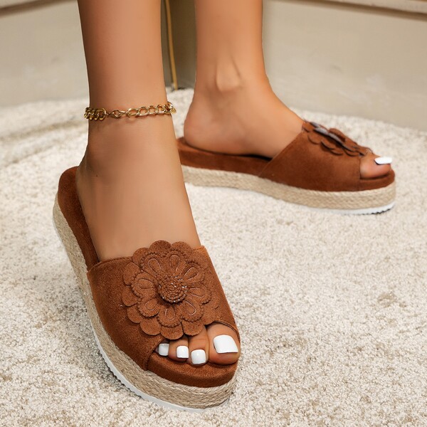 

Floral Decor Slide Sandals, Brown