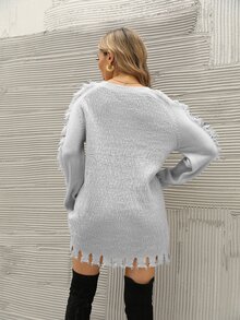 Suéter roto Vestido sin cinturón - Gris Claro - Ver 2