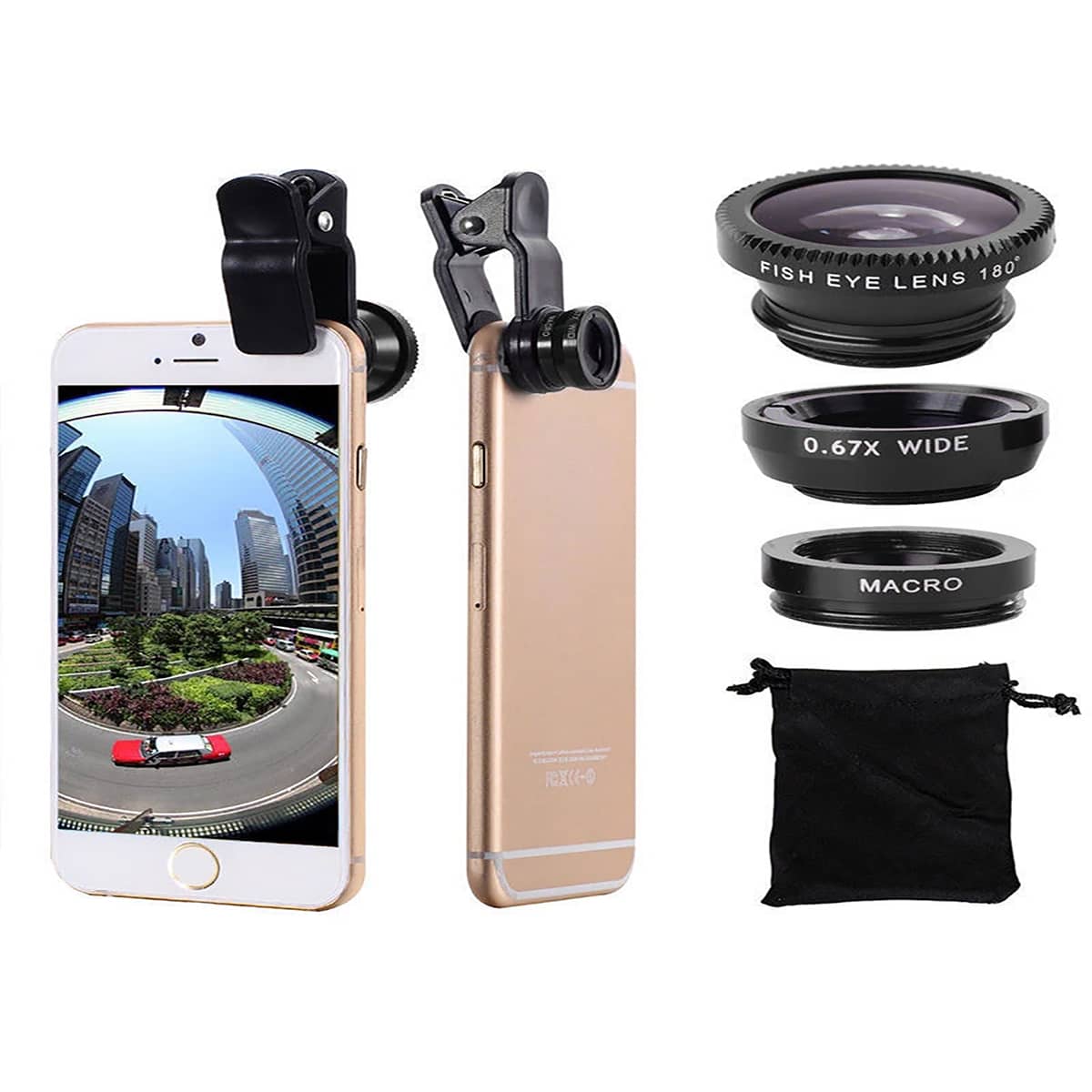 

3 In 1 Phone Wide Angle Macro Fisheye Clip Lens, Black