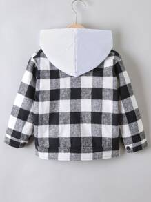 小男童雙色格子前排扣翻蓋細節花呢外套無連帽衫 - 黑與白 - 查看 2