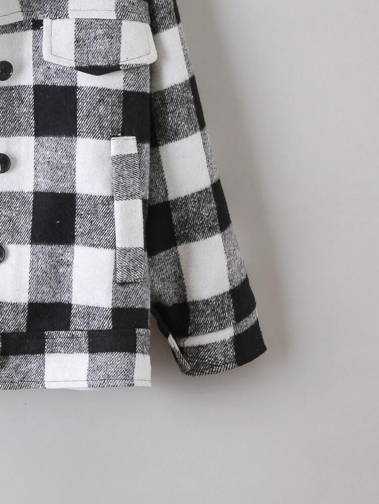 小男童雙色格子前排扣翻蓋細節花呢外套無連帽衫 - 黑與白 - 查看 4