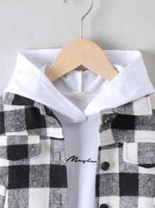 小男童雙色格子前排扣翻蓋細節花呢外套無連帽衫 - 黑與白 - 查看 5