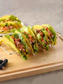 1pc Stainless Steel Taco Holder Rack, Minimalist Stainless Steel Food Holder For Kitchen - Silver - View 1