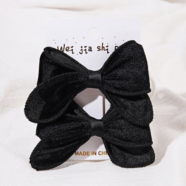

2pcs Toddler Girls Bow Decor Hair Clip, Black