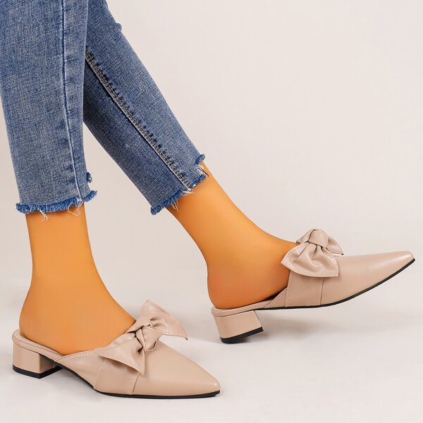 

Bow Decor Point Toe Flat Mules, Apricot