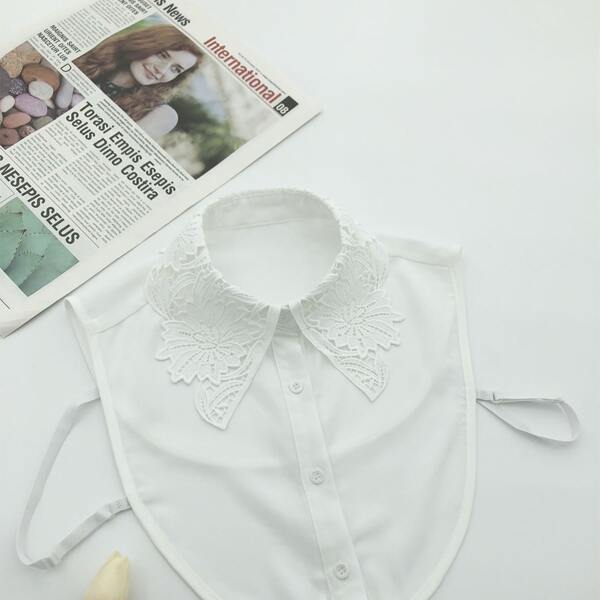 

Flower Embroidered Dickey Collar, White