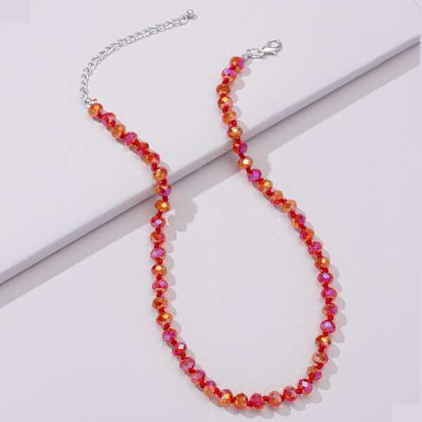 

Minimalist Beaded Necklace, Red