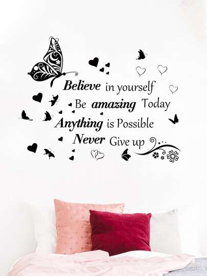 1Pc Self-Adhesive Stiker Dinding Kupu-kupu & Jantung Cetak Stiker Dinding Tahan Air untuk Kamar Tidur, dekorasi Ruang Tamu