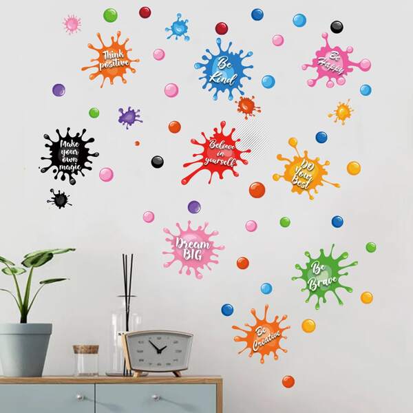 

3pcs Slogan Graphic Wall Sticker, Multicolor