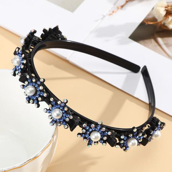 

Faux Pearl & Rhinestone Decor Headband, Blue